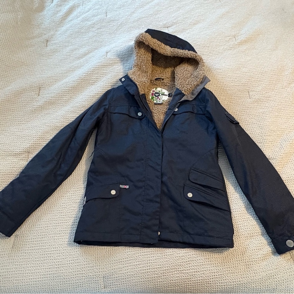 Navy Hooded Jacket with Faux Fur Lining